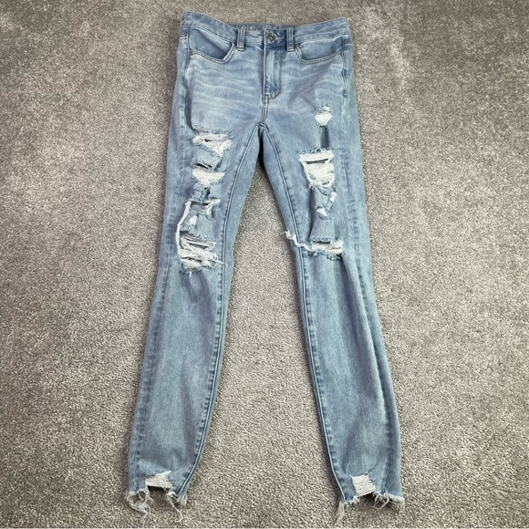 American Eagle Outfitters Denim - American Eagle Jegging Women's 2 Blue Skinny High Rise Light Wash Distressed